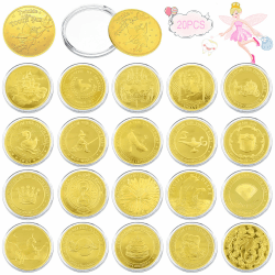 VEEKAY Zahnfee Münzen,20 Stück Zahnfee Goldtaler mit Verschiedenen Mustern,Tooth Fairy Coins,Zahnfee Geschenk,Goldmünzen Kinder,Zahnfee Geschenk,Verlorenen Zahn Geschenke Souvenir für Mädchen Junge Englische Version-20pcs