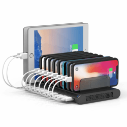 Alxum Handy USB Ladestation Mehrfach, 60W 10 Ports USB Ladestation Mehrere Geräte mit Multiport Schnellladestation für für Mobiltelefon, Tablet, Schwarz 60W-USB A Anthrazit Schwarz
