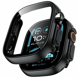 TAURI 2 in 1 Case für Apple Watch Ultra 2 (2024)/ Ultra 49mm Hülle, Hülle mit Displayschutz aus Gehärtetem Glas, 360° Rundum Ultradünnes PC Hardcase, Kratzfestes Case für iWatch 49mm - Schwarz 49mm Schwarz
