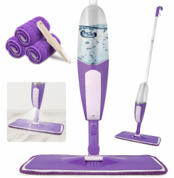 SEVENMAX Bodenwischer mit Sprühfunktion - Spray Floor Mop Sprühwischer für die Bodenreinigung mit 550 ml Nachfüllbarer Flasche und 3 Waschbaren Pads, für Laminat, Holz, Keramik, Fliesen, Boden Lila