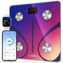 RENPHO Personenwaage digital Testsieger 2024, Waage Personen mit 13 Körpermesswerte, Körperfettwaage bis 180kg, Waage mit Körperfett und Muskelmasse, 28 x 28cm, Rot Farbverlauf rot-violett 280mm/11"