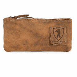 Berliner Bags Vintage Federmäppchen Etui aus Leder mit YKK Reißverschluss, Federmappe für Stifte - Braun Walnut