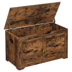 VASAGLE Schuhbank, Sitzbank mit Stauraum, Sitztruhe mit 2 Sicherheitsscharnieren, Aufbewahrungsschrank, Landhausstil, 40 x 80 x 46 cm, für Flur, Schlafzimmer, Wohnzimmer, vintagebraun LSB063T01 80B cm Vintagebraun