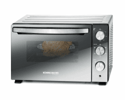ROMMELSBACHER Back & Grill Ofen BGS 1500 - energiesparend & effizient, Backraum antihaftbeschichtet, 6 Heizarten, Drehspieß, 120 Min. Zeitschaltuhr, Doppelverglasung, silber, 1500 W, Edelstahl