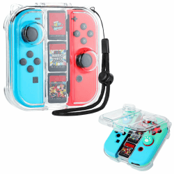MoKo Mini Aufbewahrungsbox für Switch Joy-Con, Transparente Schutzhülle für Nintendo Switch, Tragbare Joycon-Hülle Kompatibel mit Nintendo Switch/OLED Joy-Con, mit 3 Spielkartenfächern & 1 Umhängeband
