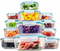 KICHLY Vorratsdosen für Lebensmittel aus Glas - Transparente Erstklassig Glasbehälter mit Deckel - Luftdicht, Auslaufsicher, BPA-frei - 24er (12 Behälter und 12 Deckel) 24er Pack