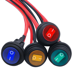 Taiss 4Stück Wasserdichter runde Kippschalter 12v 20A 2 Position EIN/AUS SPST （Blau Grün Rot Gelb） LED beleuchtet mit vorgelöteten Drähten für Auto Auto Boot LKW KCD1-8-101NW-4C-X