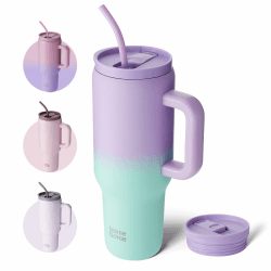 bottlebottle BOTTLE BOTTLE 40oz(1.1L) Kaffeebecher Edelstahl mit Griff und Strohhalm für Reise Geschenke Party Büro Uni Sport, Thermosflasche BPA Frei auslaufsicher (Lila Grün)