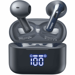 TOZO T21 Bluetooth Kopfhörer 5.3 In Ear Ohrhörer, Dual-Mikrofon Noise Cancelling Kopfhörer mit LED-Digitalanzeige, 44 Std Spielzeit Stereo Sound,IPX8 Wasserdicht Headset für Sport und Alltag - Blue