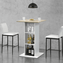 [en.casa] Bartisch 'Visby' Quadratisch 110x70x70cm Bistrotisch mit 3 Regalfächern Stehtisch Bartheke Tresentisch Weiß/Eiche-Optik Weiß / Eiche-optik