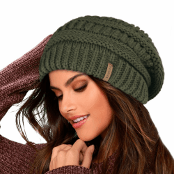 FURTALK Damen Beanie Mütze Warme Wintermütze mit Weichem Innenfutter Gefütterte Strickmütze Einheitsgröße Grün
