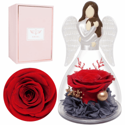 Miofula Geburtstagsgeschenk für Mama, Ewige Rose im Glas Engel Figur, Oma Mütter, Blumen Mutter Geschenke, Mutter Tochter Geschenk Weihnachten, Infinity Rose Muttertagsgeschenk Rot