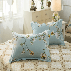 Boqingzhu 2er Pack Kissenbezug 40x80cm Blumen Grün Beige Hochwertig Wende Kopfkissenbezug 100% Microfaser Grün Gold Kissenbezug 40 x 80 cm