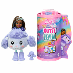 Barbie Cutie Reveal - Chelsea-Puppe mit 6 Überraschungen, kuschelweicher Plüschpudelwelpe, Zauberhafte Details und Farbwechselspaß, für Kinder ab 3 Jahren, HKR20