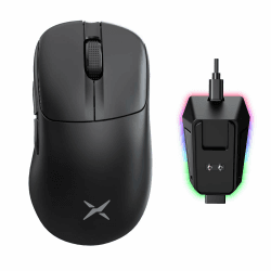 DeLUX M500 Pro Wireless Ergonomic Gaming Mouse, 58,5 g Lightweight, 8000 Hz Polling Rate, RGB Charging Dock, PAW3395 with 26000DPI, Tri-Mode Connection, TTC Golden Wheel (Schwarz)