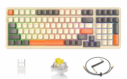 ATTACK SHARK K98 100-Tasten Hot-Swappable Mechanische Gaming-Tastatur, Bluetooth/2.4G/Coiled USB C, 3000mAh Akku, RGB Backlit, Programmierbar, OEM Gelber Schalter, for Windows/PC/Mac - Twilight Twilight+Gelber Schalter