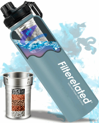 Alkalische Wasserflasche Edelstahl Wasserstoff Wasserflasche mit mikroporösem Filter Alkaline Water Bottle mit Sportdeckel 800 ml, PH 9+ (Grau)