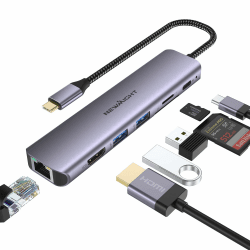 Newmight USB C Hub mit Ethernet,7 in 1 Typ C Adapter mit 4K HDMI, 2 USB 3.0, 1G Ethernet, 100W PD Port, SD/TF Kartenleser, für iPhone 15/MacBook/iPad/Dell/HP und Mehr Grau