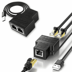 Ethernet Splitter 1 auf 2 RJ45 1 Buchse auf 2 Buchsen Ethernet Splitter 100Mbps High Speed Ethernet Splitter Internet Splitter für Cat5/5e/6/7/8 Kabel RJ45 Splitter Adapter mit USB Stromkabel