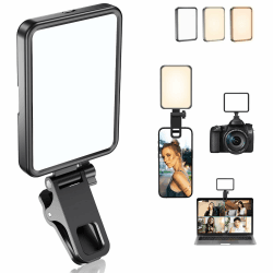 Wiederaufladbares weiches Selfie-Licht für Telefon, Kamera, Laptop, 3000 mAh tragbares LED-Licht für Bilder, Telefon-Lichtclip für Selfie, Vlog, TikTok, Make-up, Videokonferenz Standard Black