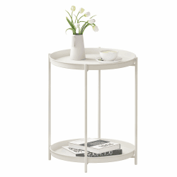 WOLTU Beistelltisch rund, Couchtisch mit Stauraum, 2 abnehmbare Tabletts, Wohnzimmertisch Nachttisch Sofatisch, Kleiner Tisch für Wohnzimmer Schlafzimmer, aus Metall, Creme, BTS17cm