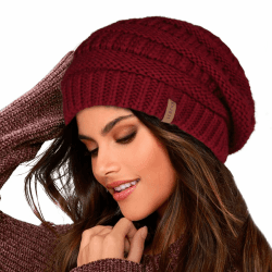 FURTALK Damen Beanie Mütze Warme Wintermütze mit Weichem Innenfutter Gefütterte Strickmütze Einheitsgröße Weinrot