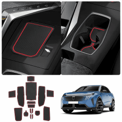 LUWU Kompatibel mit Peugeot e-3008 GT Allure 2024 2025 Antirutschmatten Mittelkonsole Gummimatten Getränkehalter Matte Aufbewahrungsbox rutschfeste Matte e-3008 GT Allure 2024 Zubehör (Rot)