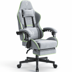 Dowinx Gaming Stuhl Bürostuhl Stofftasche Frühlingskissen Massage Gaming Stuhl Stoff mit Kopfstütze Ergonomischer Gaming Stuhl mit Fußstütze (Grau und Grün) Grüner 136*60*57