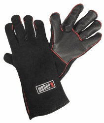 Weber Leder Grillhandschuhe, 1 Paar, extrem hitzebeständig, weich und sicher, aus Premium Leder mit roter Naht - Schwarz (17896) Single