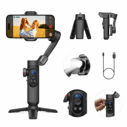 AOCHUAN Gimbal-Stabilisator für Smartphone, Gimbal mit kabelloser Aufladung, iPhone Gimbal für iPhone 16 Pro Max/Android, Faltbarer 3-Achsen-Handheld-Gimbal für Videoaufnahmen-Smart X Pro Smart X Pro Schwarz