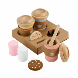 Fisher-Price Rollenspielset, Coffee-to-Go-Set aus Holz, Kaffeetassen und Leckereien für Kindergartenkinder ab DREI Jahren, HXT85 Mehrfarbig