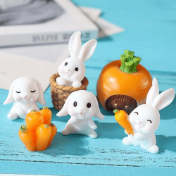 7Pack Kaninchen Figuren Kuchen Topper, Ostern Mini Hasen Charaktere Spielzeug Miniatur Fee Garten Schreibtisch Dekorationen, Geburtstag Baby Dusche Party Favorit für Kinder Kleinkinder