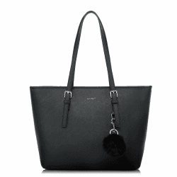 TAN.TOMI Handtasche Damen,Elegant Umhängetasche Tasche Damen, Schultertasche Damen,Shopper Damen Groß für Büro Schule Einkauf mit Kaninchen Pelz Kugel Plüsch Schlüsselring Schwarz