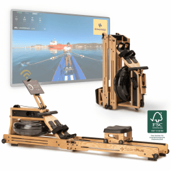 SportPlus Rudergerät für zuhause - Rudergerät Wasser Holz - Rudergerät Holz Massive Eiche - Rudermaschine Trainingscomputer Kinomap App-kompatibel - Wasserrudergerät Holz optional klappbar Eiche Massivholz klappbar (App kompatibel)