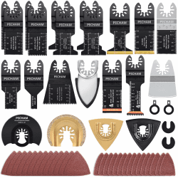 Multitool Sägeblätter PECHAM 102tlg Holz Kunststoff Metall Oszillierwerkzeug-Zubehör, mit Sandpapier&Titan& mit Japanischen Zähnen Sägeblätter Kit Fit meisten Oszillierende Werkzeuge 102 Stück