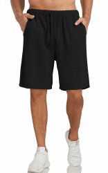 Zetieny Kurze Hosen Herrenshorts aus Leinenmaterial Leichte Bermuda Sommershorts Passform Kurze Freizeithose Einfarbige Beach Short mit Taschen XXL Schwarz