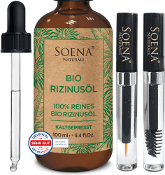BIO RIZINUSÖL 100% REIN Kaltgepresst + Wimpernfläschen Kit - Haarwachstum | Für Haare Wimpern Augenbrauen & Haut | Haaröl & Gesichtsöl Made in Germany 100 ml (1er Pack)