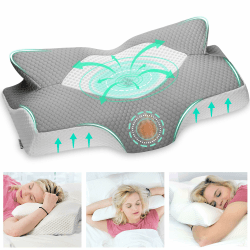 Elviros Orthopädisches Kissen aus Memory Foam, Seitenschläferkissen Nackenstützkissen Kopfkissen Nackenschmerzen Ergonomisches Schlafkissen für Nacken-und Schulterschmerzen 64 x 12,5/10,5 x 38cm, Grau Grau 64 x 12,5/10,5 x 38 cm