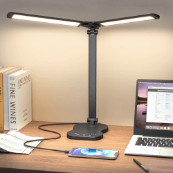 Aisutha Schreibtischlampe led,Double Arm Schreibtischlampe mit 5 Farben＆10 Helligkeitsstufen,Schreibtisch Lampe mit 45min Timer-Off,Touch-Steuerung Led Tischlampe für Studium (Schwarz)