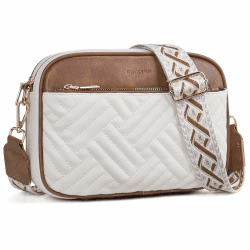 Roulens Gesteppte Damen Handy Umhängetasche, PU Leder Handy Schultertasche, Crossbody Bag für Damen mit Verstellbarem Breiter Gurt A-beige/Braun