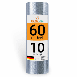 CCLIFE Isolierfolie Thermofolie Aluminisierte Dämmfolie Alu Luftpolsterfolie 3-4mm Heizkörper Reflexionsfolie für Dächer Fenster Rohre Böden,0.6x10m-6㎡ 0.6X10m-6㎡ Einzelblase