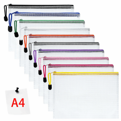 Vicloon Dokumententasche mit Reißverschluss A4, 10pcs Mesh Plastic Zip Bag, Wasserdichte Document Case, Reißverschlusstasche Zip Beutel Tasche Wallet Taschen Kunststoff Mesh Dokumentenmappen