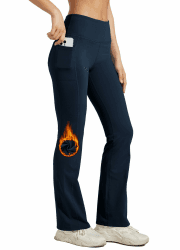 WILLIT Damen Thermo Flare Leggings Winter Fleece gefütterte Yogahose Warm Sportleggins Laufhose Bootcut Hose High Waist mit Taschen XL Dunkelblau