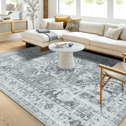 WONGS BEDDING Waschbarer Teppich Wohnzimmer 140x200CM Boho Kurzflor Teppich Groß Teppich für Esszimmer Schlafzimmer rutschfest Teppich Kunstwolle Teppich, Grau 140 x 200 cm Grau