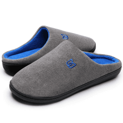 Damen Herren Hausschuhe aus Memory-Baumwolle Drinnen Pantoffeln im Herbst und Winter für Drinnen und Draussen 46/47 EU Grau Blau