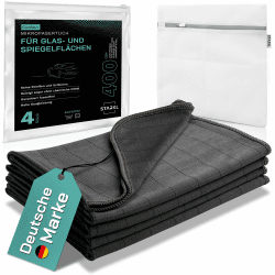 STARKL® 4X Mikrofasertücher für Autoscheiben, Fenster, Spiegel, Displays- Scheibenreinigungstücher Auto - Fenstertuch streifenfrei in 40x40cm - Carbontuch - fusselfreie in 400GSM 4x GLAS & SPIEGEL I 400 GSM I Grau
