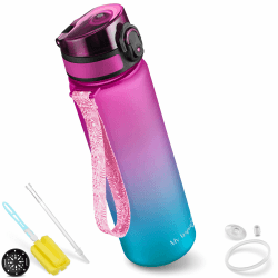 My Vesperbox – Minny - Kinder Trinkflasche auslaufsicher – 500ml – mit Strohhalm oder Sieb - leichte Tritan Wasserflasche - BPA frei - für Kindergarten, Schule (Lila - Blau 500ml) 500 ml Blau - Lila