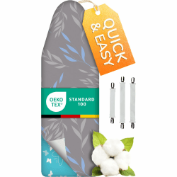 Super Soft 5 Schichten Turbo-Bügelbrettbezug 120x45, Made in Germany, ÖKOTEX Baumwoll-Polsterung, schneller mit Thermoreflexion, 5 Größen, EasyFit+Spanner, XL Fläche 120-125x38-45cm Blaugrau XL
