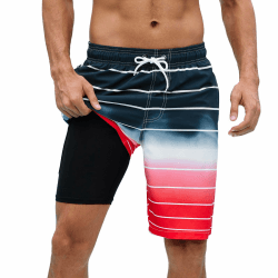 Arcweg Badehose für Herren Badeshorts mit Kompression 2 in 1 Schnelltrocknende Strandshorts Männer Elastisch Surf Shorts mit Reißverschlusstaschen XS-2XL M Große Größen Tall Schwarz-rot