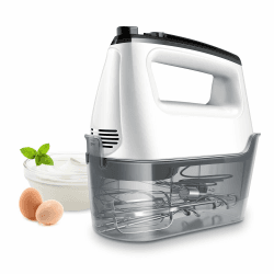 Handmixer Elektrisch Handrührgerät 6 Stufen Plus Turbo Kein Spritzen Mixer Handrührer mit Aufbewahrungskiste,5*Edelstahl Zubehör, Weiß/Schwarz 400W Leiser Motor XX-Large